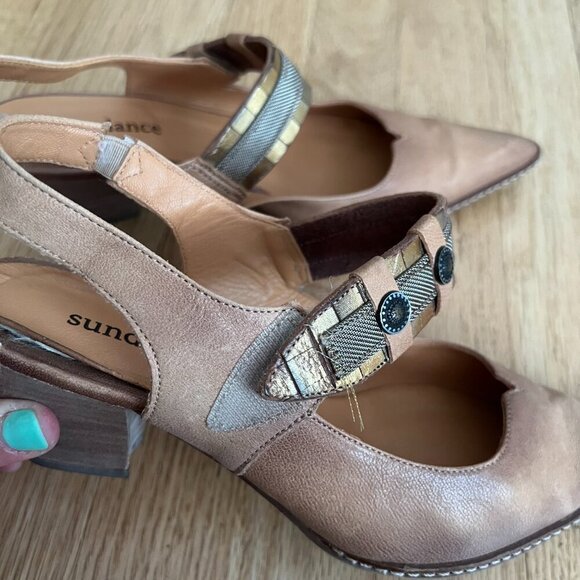 Sundance Brown Leather Slingback Heels Women's Size 38.5 - Picture 6 of 10